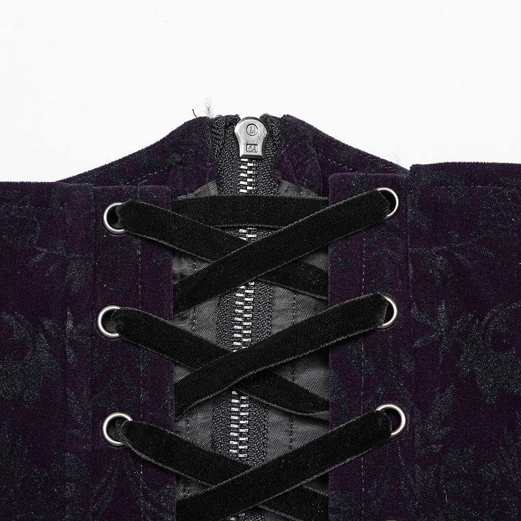 PUNK RAVE Women's Gothic Strappy Ruffled Velvet  Underbust Corset