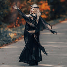 PUNK RAVE Women's Gothic Strappy Side Slit Dress with Detachable Cape