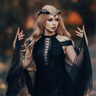 PUNK RAVE Women's Gothic Strappy Side Slit Dress with Detachable Cape