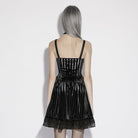 PUNK RAVE Women's Gothic Striped Lace-up Slip Dress Graduation Dress with Detachable Bowknot Black