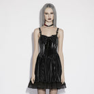 PUNK RAVE Women's Gothic Striped Lace-up Slip Dress Graduation Dress with Detachable Bowknot Black