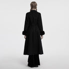 PUNK RAVE Women's Gothic Studded Floral Embroidered Faux Fur Splice Coat