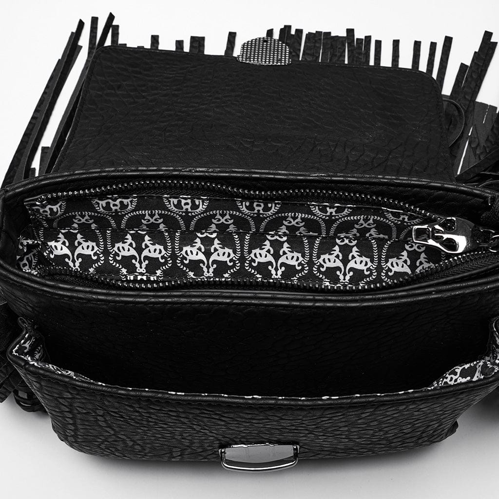 PUNK RAVE Women's Gothic Studded Tassels Faux Leather Bag