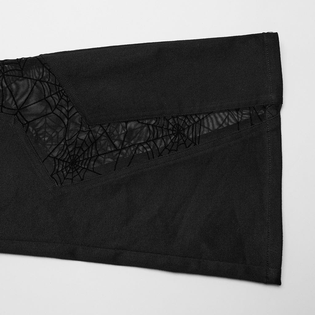 PUNK RAVE Women's Gothic Symmetrical Mesh Pointed Flared Pants Black