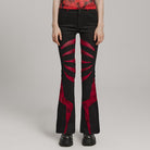 PUNK RAVE Women's Gothic Symmetrical Mesh Pointed Flared Pants Black-Red