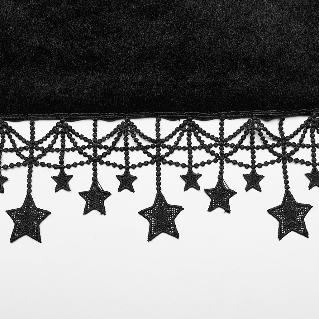 PUNK RAVE Women's Gothic Tassel Faux Fur Splice Velvet Cloak