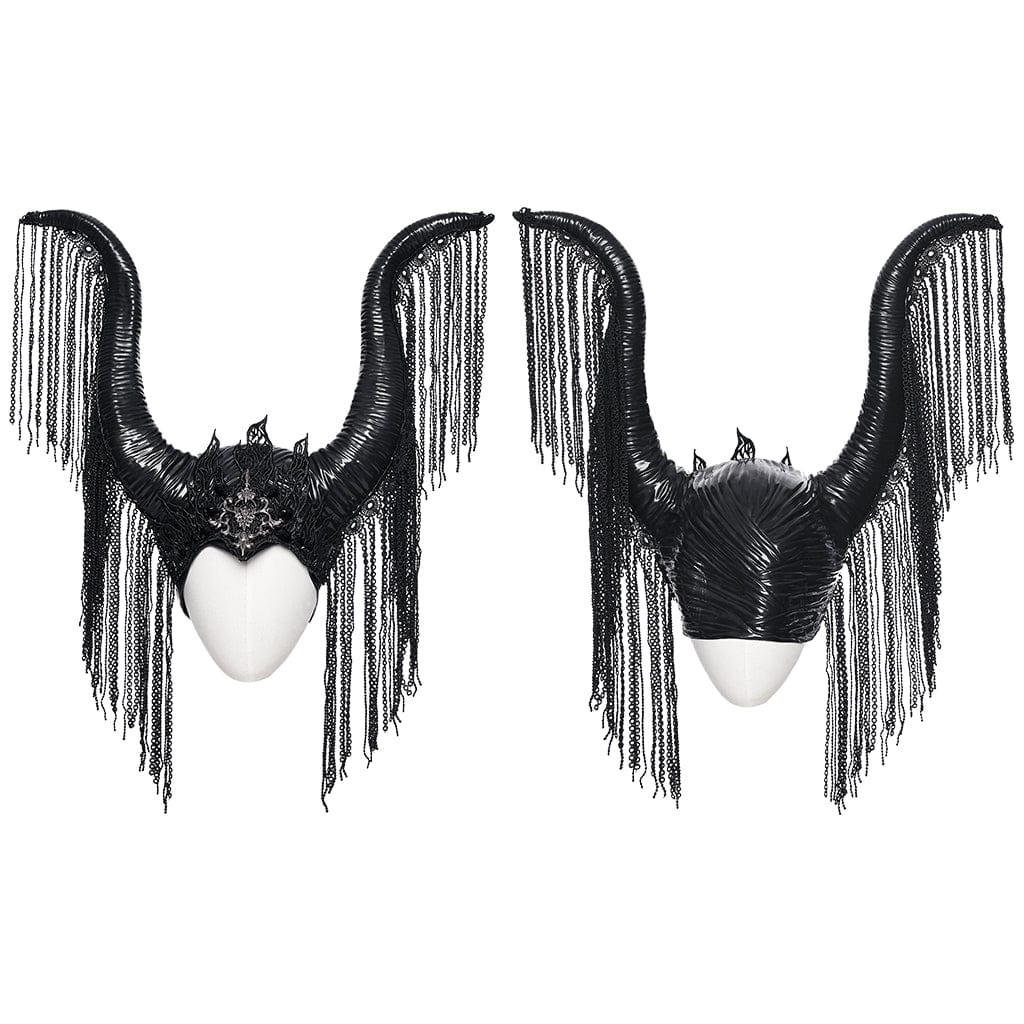 PUNK RAVE Women's Gothic Tassels Horned Headwear