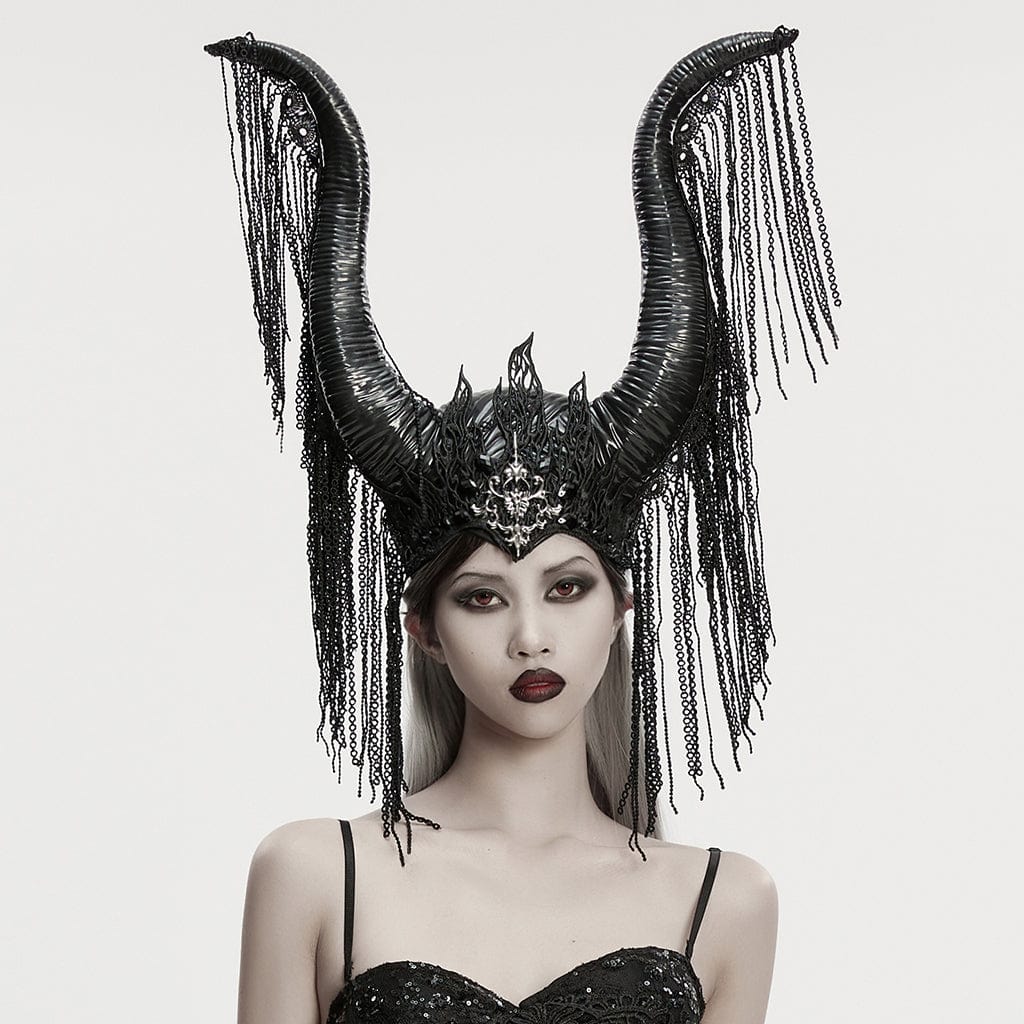 PUNK RAVE Women's Gothic Tassels Horned Headwear