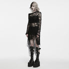 PUNK RAVE Women's Gothic Tattered Irregular Hem Long Sleeve Dress