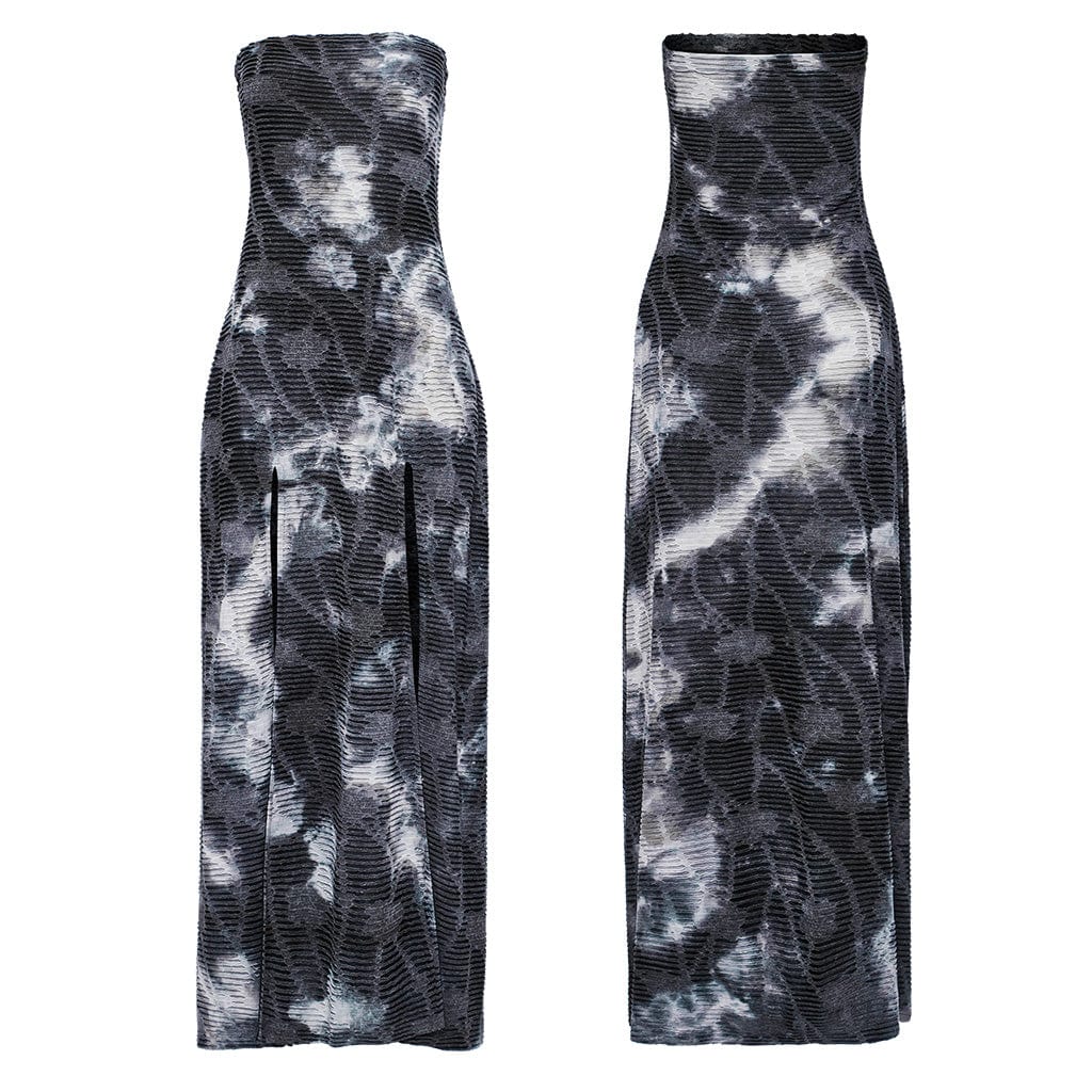 PUNK RAVE Women's Gothic Tie-dyed Ripped Split Party Dress