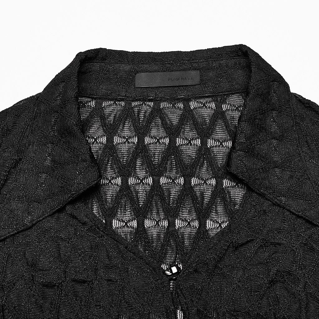 PUNK RAVE Women's Gothic Turn-down Collar Irregular Drawstring Shirt