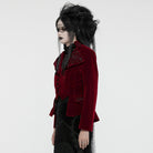 PUNK RAVE Women's Gothic Turn-down Collar Swallow-tailed Velvet Jacket Red
