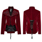 PUNK RAVE Women's Gothic Turn-down Collar Swallow-tailed Velvet Jacket Red