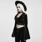 PUNK RAVE Women's Gothic Velvet Bat Wing Collar Flare Sleeve Short Jacket