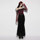 PUNK RAVE Women's Gothic Velvet Ruched Mermaid Skirt Black