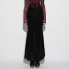 PUNK RAVE Women's Gothic Velvet Ruched Mermaid Skirt Black