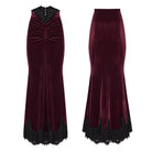 PUNK RAVE Women's Gothic Velvet Ruched Mermaid Skirt Red
