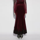 PUNK RAVE Women's Gothic Velvet Ruched Mermaid Skirt Red