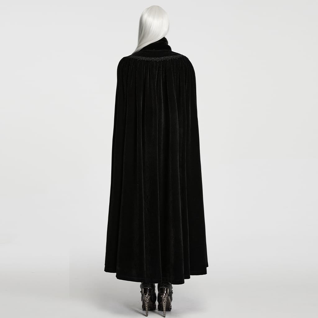 PUNK RAVE Women's Gothic Vintage Embroidered Faux Fur Trim Velvet Cloak