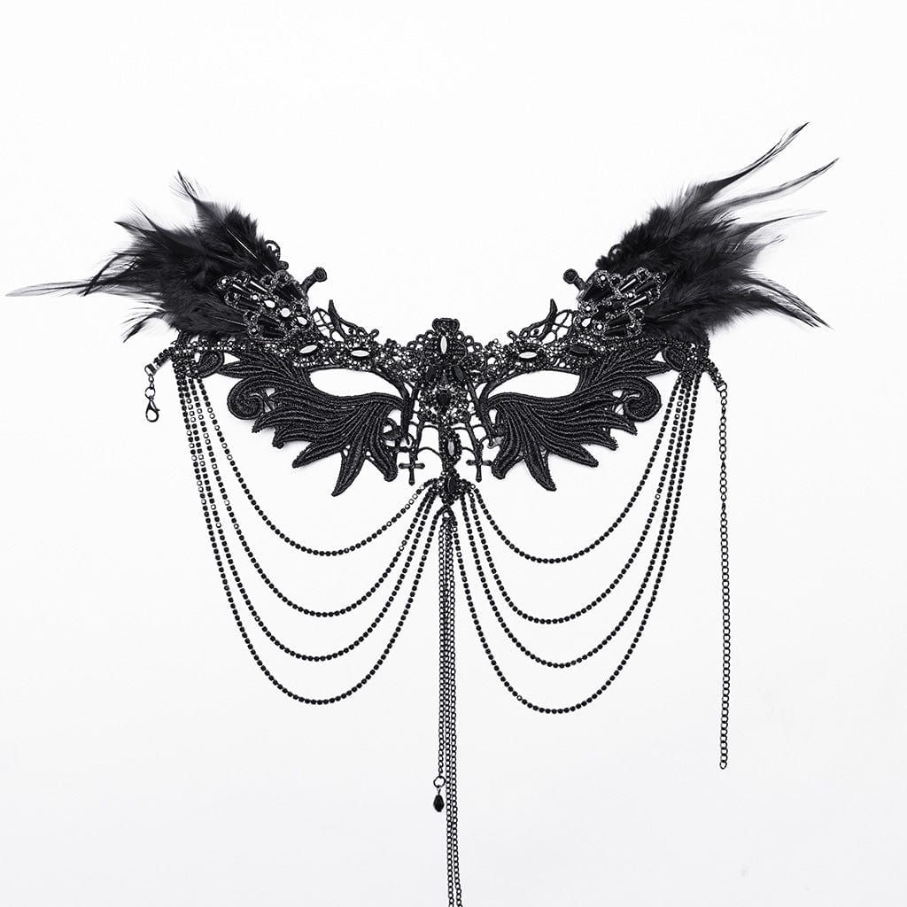 PUNK RAVE Women's Gothic Wing Embroidered Beaded Necklace