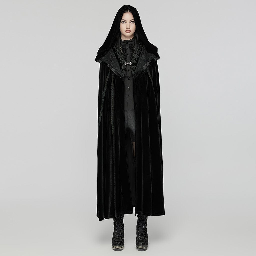 PUNK RAVE Women's Gothic Witchy Velvet Cloak with Hood