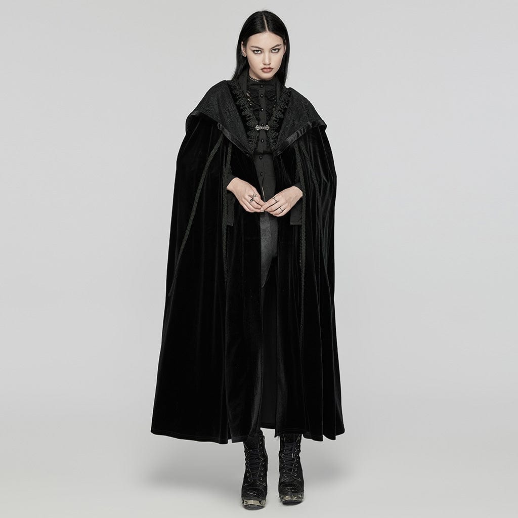 PUNK RAVE Women's Gothic Witchy Velvet Cloak with Hood