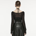 PUNK RAVE Damen Grunge Schwarzes Netzcape mit Neckholder-Oberteil