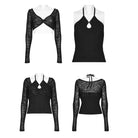 PUNK RAVE Damen Grunge Schwarzes Netzcape mit Neckholder-Oberteil