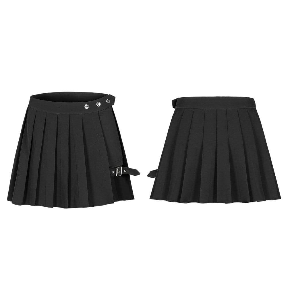 PUNK RAVE Women's Grunge Black Two-piece Culottes Pleated Skirts