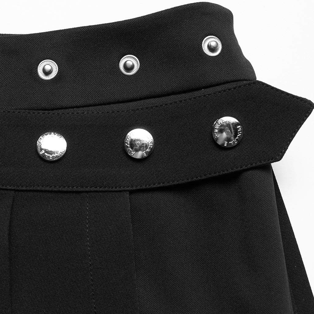 PUNK RAVE Women's Grunge Black Two-piece Culottes Pleated Skirts