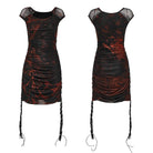 PUNK RAVE Women's Grunge Blood Printed Drawstring Mesh Dress
