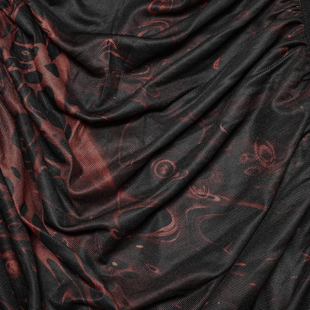 PUNK RAVE Women's Grunge Blood Printed Drawstring Mesh Dress