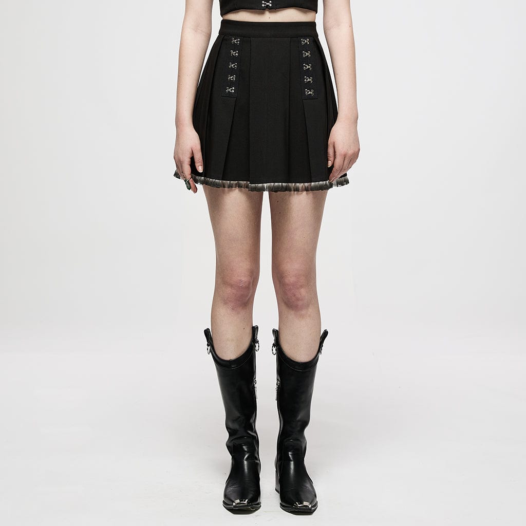 PUNK RAVE Women's Grunge Crisscross Short Pleated Skirt