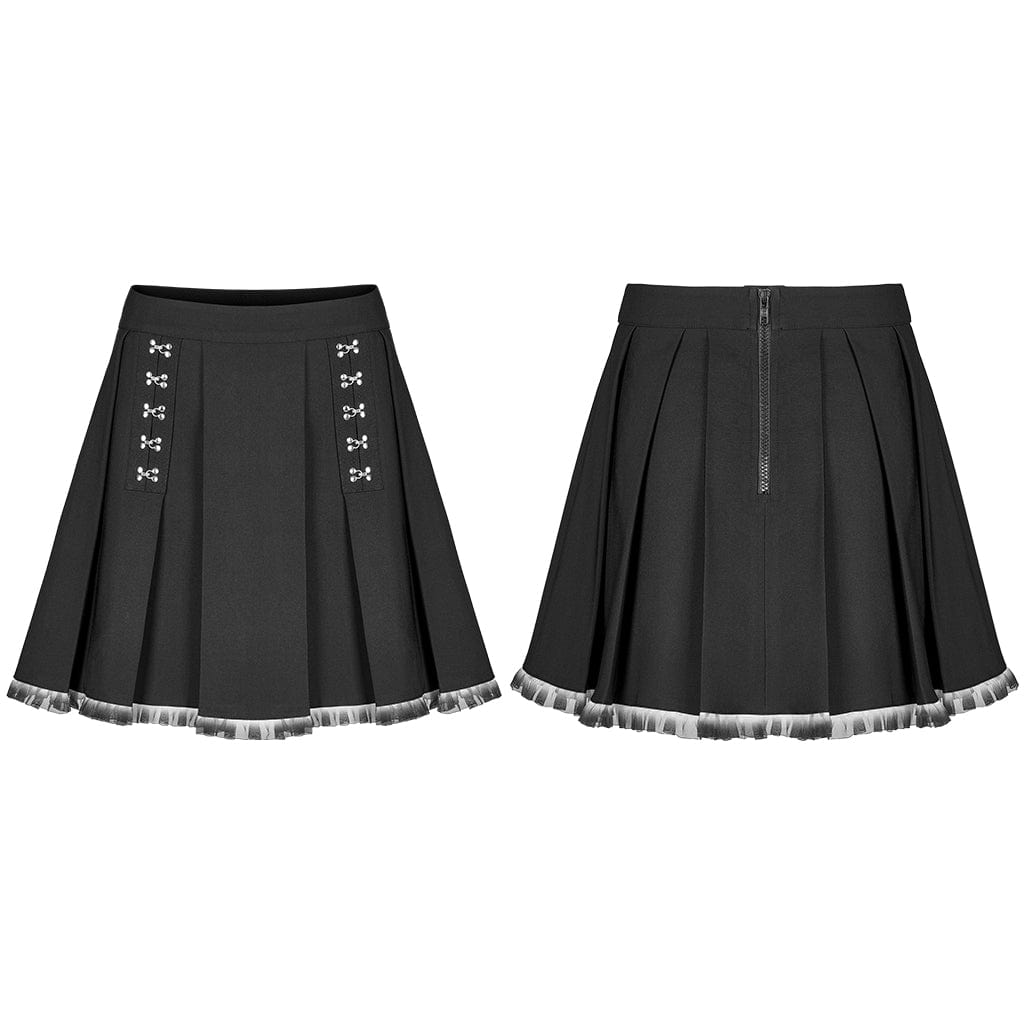 PUNK RAVE Women's Grunge Crisscross Short Pleated Skirt