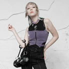 PUNK RAVE Women's Grunge Front Zip Slip Faux Leather Vests
