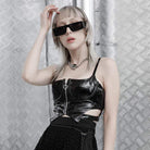PUNK RAVE Women's Grunge Front Zip Slip Faux Leather Vests