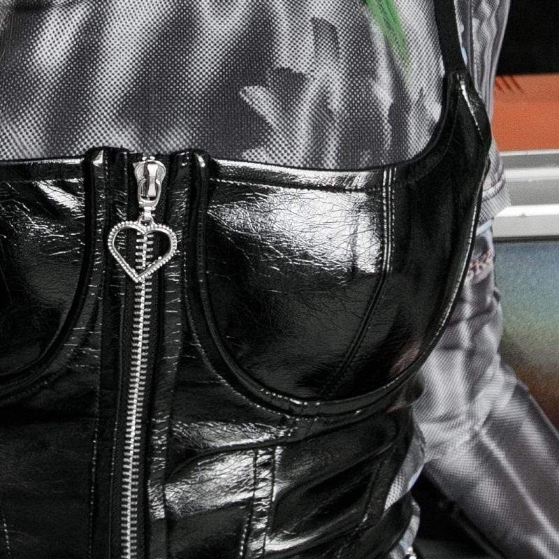 PUNK RAVE Women's Grunge Front Zip Slip Faux Leather Vests