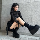 PUNK RAVE Women's Grunge Geometric Pattern Long Sleeve Shirts