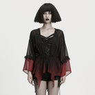 PUNK RAVE Women's Grunge Gradient Flared Sleeve Sheer Chiffon Shirt