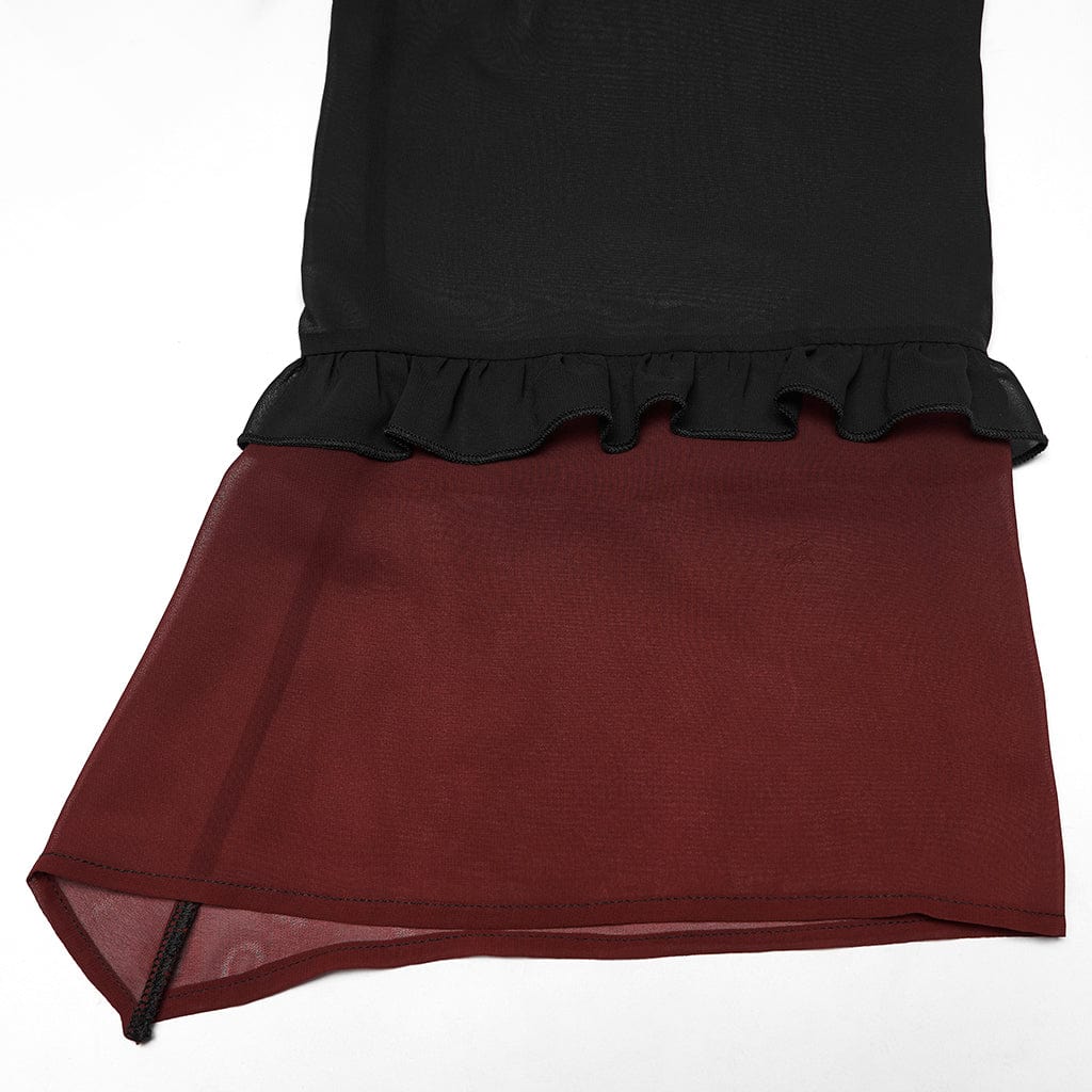 PUNK RAVE Women's Grunge Gradient Flared Sleeve Sheer Chiffon Shirt