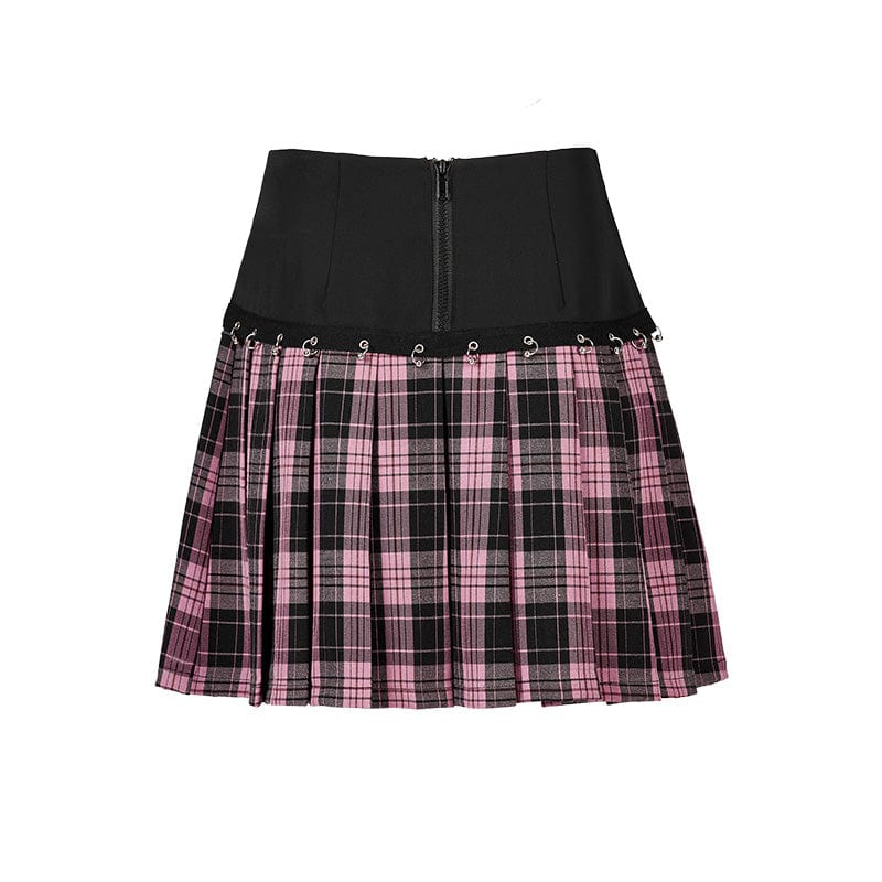 Punk Rave Women's Grunge High-waisted Red Plaid Pleated Skirt