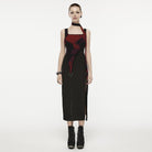 PUNK RAVE Women's Grunge Ink Printed Split Slip Dress with Neckwear
