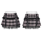 PUNK RAVE Women's Grunge Plaid Eyelet Mesh Ring Pleated Skirt Pink