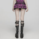 PUNK RAVE Women's Grunge Plaid Eyelet Mesh Ring Pleated Skirt Violet