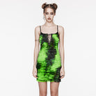 PUNK RAVE Women's Grunge Ruffled Tie-dyed Slip Dress Green