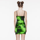 PUNK RAVE Women's Grunge Ruffled Tie-dyed Slip Dress Green