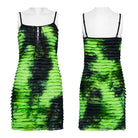 PUNK RAVE Women's Grunge Ruffled Tie-dyed Slip Dress Green