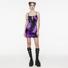 PUNK RAVE Women's Grunge Ruffled Tie-dyed Slip Dress Purple