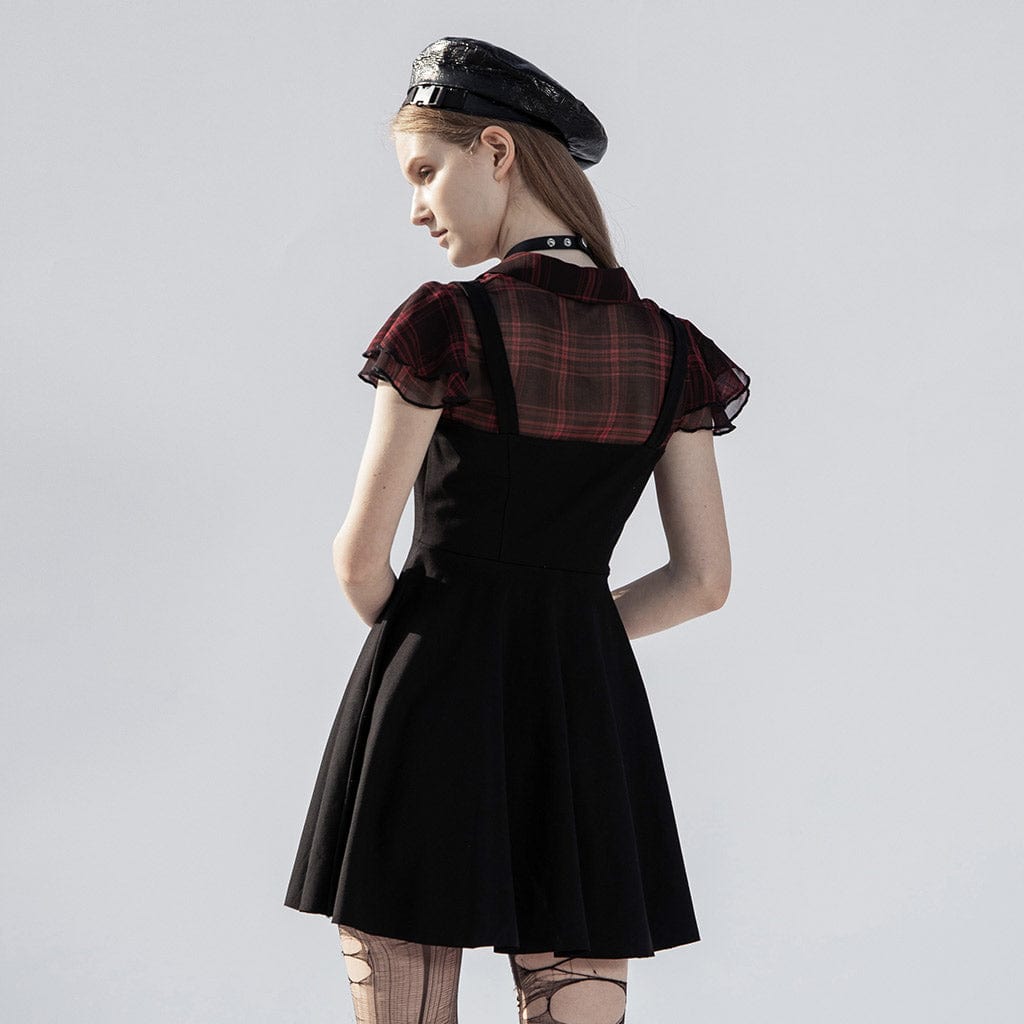 PUNK RAVE Women's High-waisted Plaid Chiffon Dresses