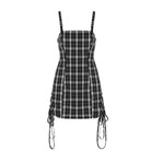 PUNK RAVE Women's Lace-up Ruched Fitted Plaid Slip Dresses